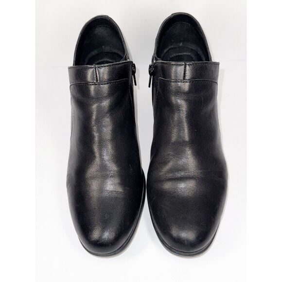 Born Black Leather Ankle Boot Shootie Bootie Block Heel Side Zip Classic Women 9 - Picture 3 of 16